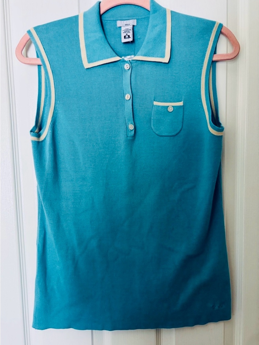Sleeveless Cotton Knit Polo in Blue and White ~ Women’s M New with Tags ~